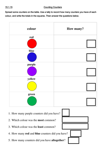 Tallying with coloured counters - differentiated