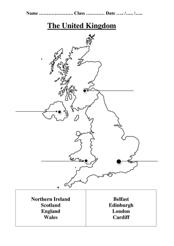 United Kingdom map labelling - differentiated