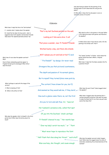 My Last Duchess poem scaffold AQA 2017