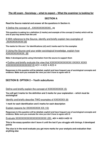 Breakdown of the marks and what the examiner is looking for OCR Sociology AS examination