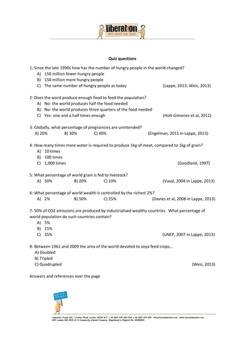 Fairtrade food security quiz sheet