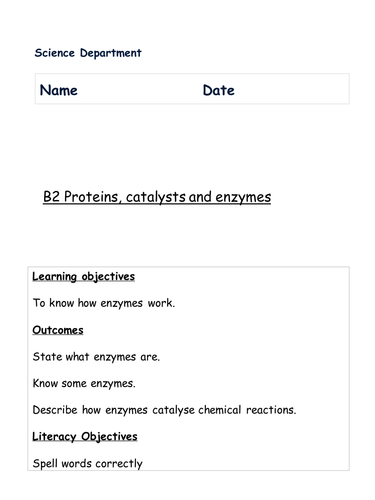 AQA B2 ENZYMES BOOKLET KS4