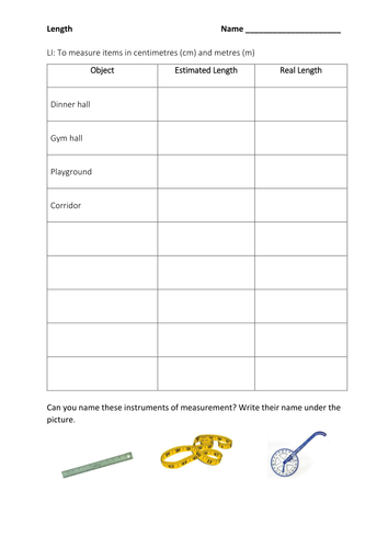 Length- estimate, measure and check activity.
