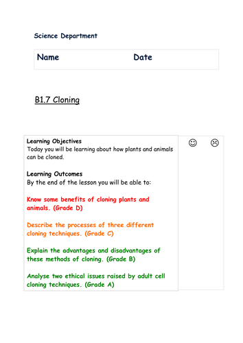 AQA B1.7 CLONING BOOKLET 