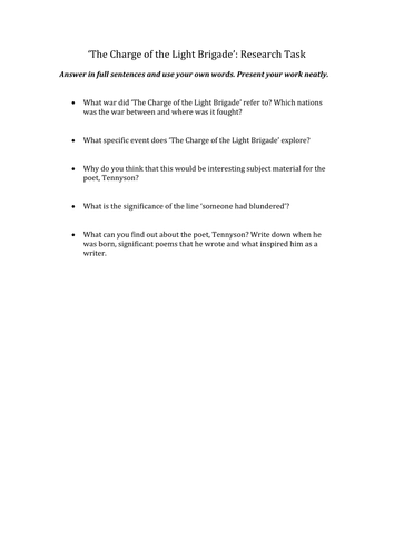 Charge of the Light Brigade research task