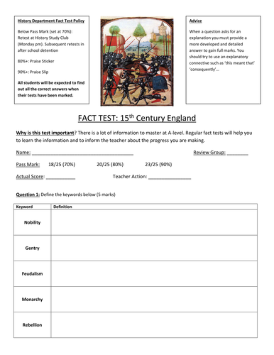 Fact Tests - Henry VI & Edward IV