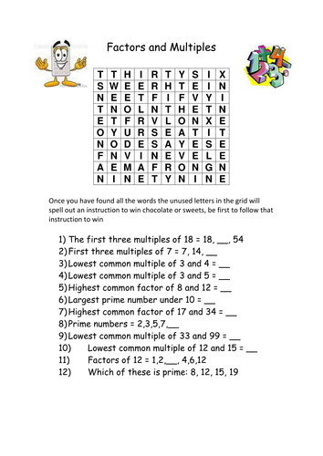 Factors and multiples wordsearch starter