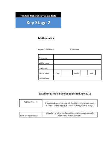 NEW UNIQUE SET  of 7  KS2 Arithmetic Practice papers.