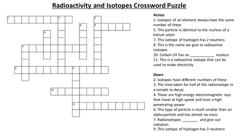 Radioactivity and Isotopes Crossword Puzzle (With Answers)