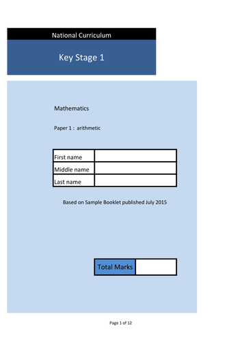 Set of 7 KS1 Sample Arithmetic Papers. 175  Questions in total with answers.