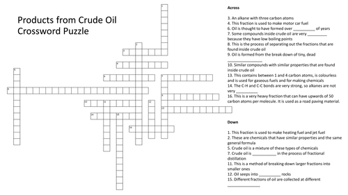 Products from Crude Oil Crossword Puzzle (With Answers)