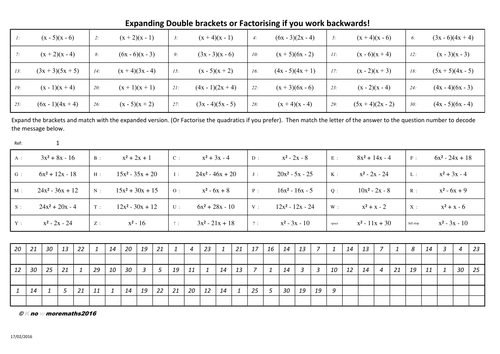 Algebra: Expand double bracket or factorise quadratic to decode a message