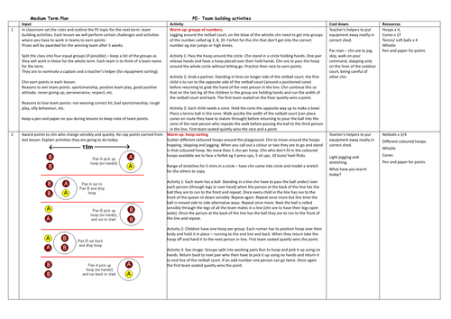 MTP (5 weeks) of team building lessons for Year 3 upwards