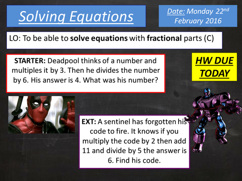 KS3 / KS4 Solving Equations with Fractions Updated