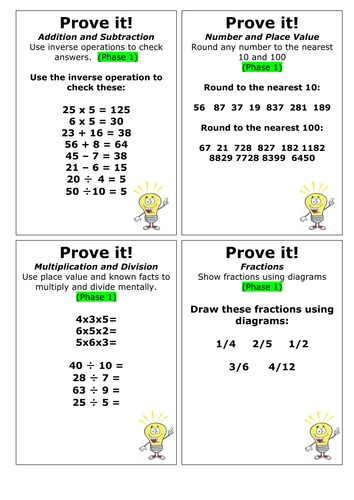 Year 4 Maths Assessment - Prove It Cards (Phase 1-3)