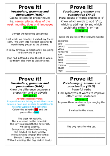 Year 4 English Assessment - Prove It Cards (Phases 1-3)