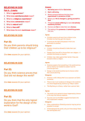 Edexcel RS Belief in God Practice Exam Question Flashcards