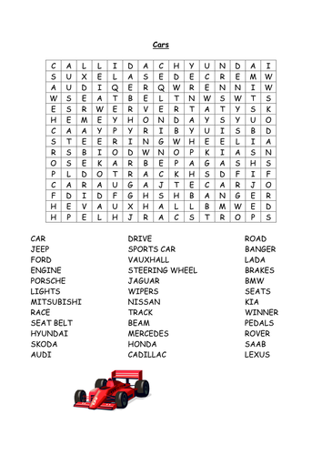 cars wordsearch teaching resources