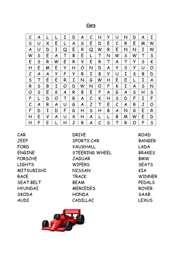 Cars wordsearch