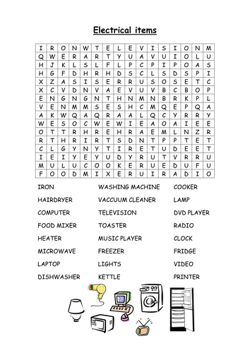 Electrical Items wordsearch