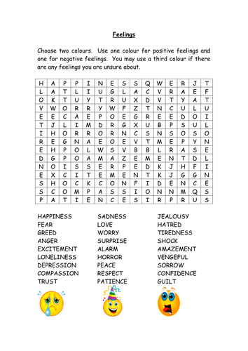 Feelings wordsearch