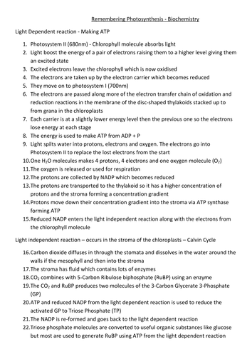 Memorising Photosynthesis - A2 Biology