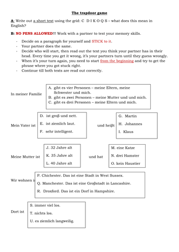 Speaking/ Memory Skills (Trap Door)