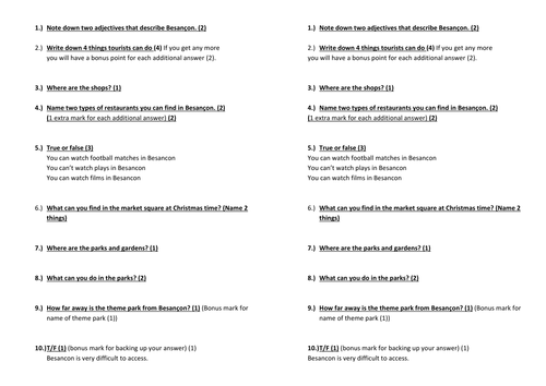 THINGS IN A TOWN/TYPES OF TOWN/INCONVENIENCES AND CONVENIENCES - GCSE