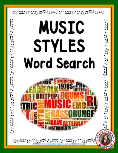 music styles word search teaching resources