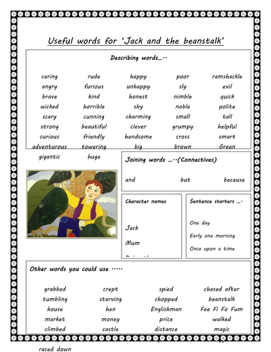 Word bank for Jack and the beanstalk story