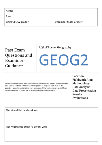GEOG2(FIELDWORK) Exam Technique
