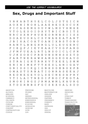 Sex Drugs And Important Stuff Word Search Lesson Starter Teaching Resources