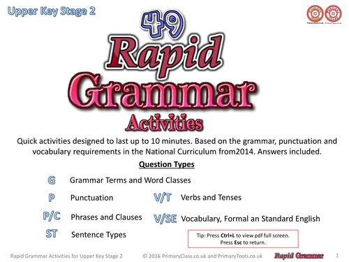 Rapid Grammar - 49 Quick Grammar, Punctuation and Vocabulary Activities for Upper Key Stage 2