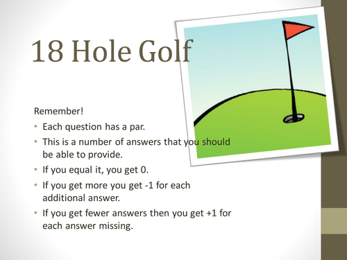 PE GCSE Revision, 18 hole golf game. Ready for use. Fun way to revise.