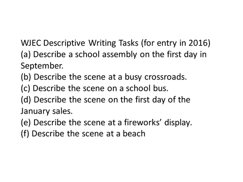 WJEC Descriptive Writing Tasks for English Language 2016 Entry - With Image Stimulus 