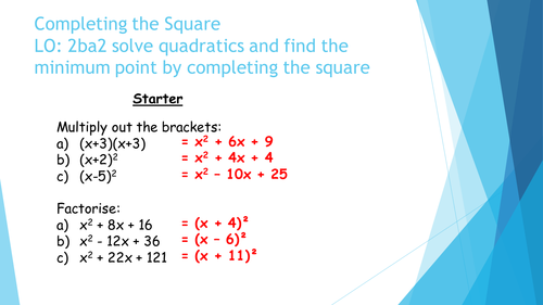 Completing the Square - Fully differentiated