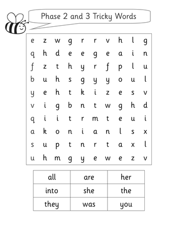 Tricky word wordsearches by alicederby | Teaching Resources