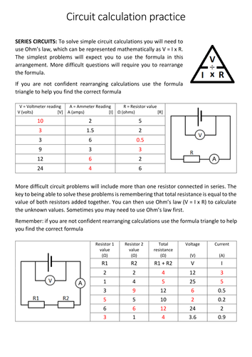 Worksheet Types Of Circuits And Ohms Law Worksheet Answers circuit calculation practice worksheet and answers by robrusty teaching resources tes