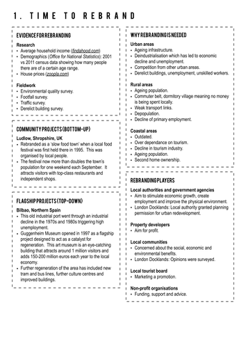 Edexcel AS Geography Geographical Investigations Rebranding Places Revision Notes