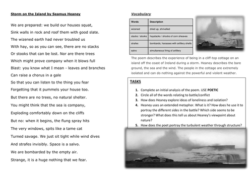 Storm on the Island by Seamus Heaney WORKSHEET