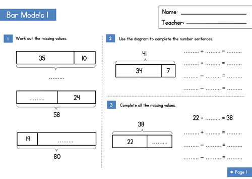Bar Modelling Worksheet - Comparison Model Questions by - UK Teaching