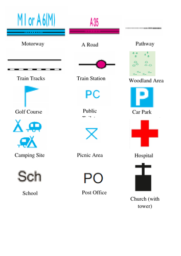 road map legend symbols