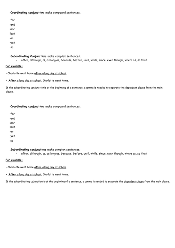 conjunctions in compound and complex sentences