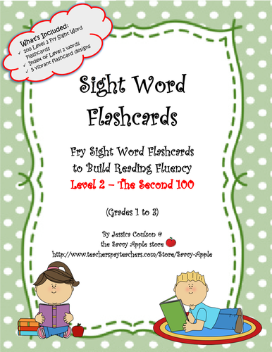 Sight Word Flashcards - 100 Level 2 Fry Sight Word Flashcards for Reading Fluency