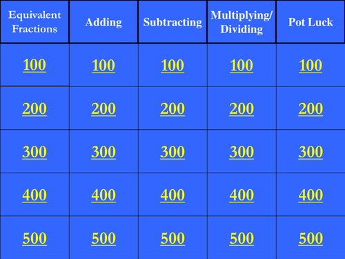 Fractions Jeopardy Quiz | Teaching Resources