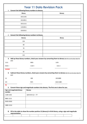 GCSE COMPUTING Data Representation Revision Pack 