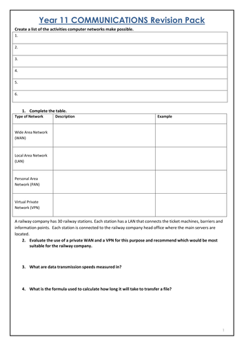 GCSE COMPUTING Communications Revision Pack