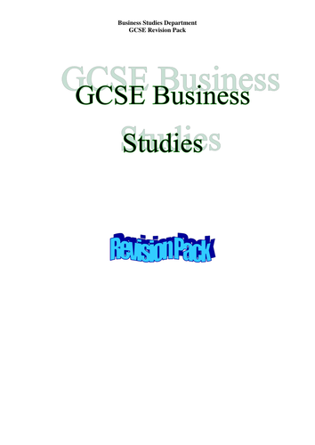 GCSE Business Studies Student Worksheets and Revision Pack  - suitable for all exam  boards