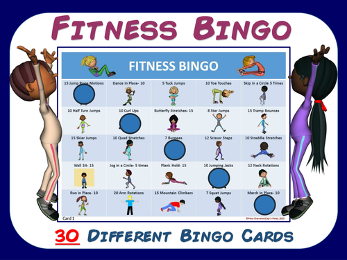 Fitness Bingo- 30 Different Bingo Cards and Teacher Tools