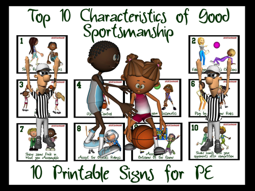 Top 10 Characteristics of Good Sportsmanship- 10 Printable Signs for PE